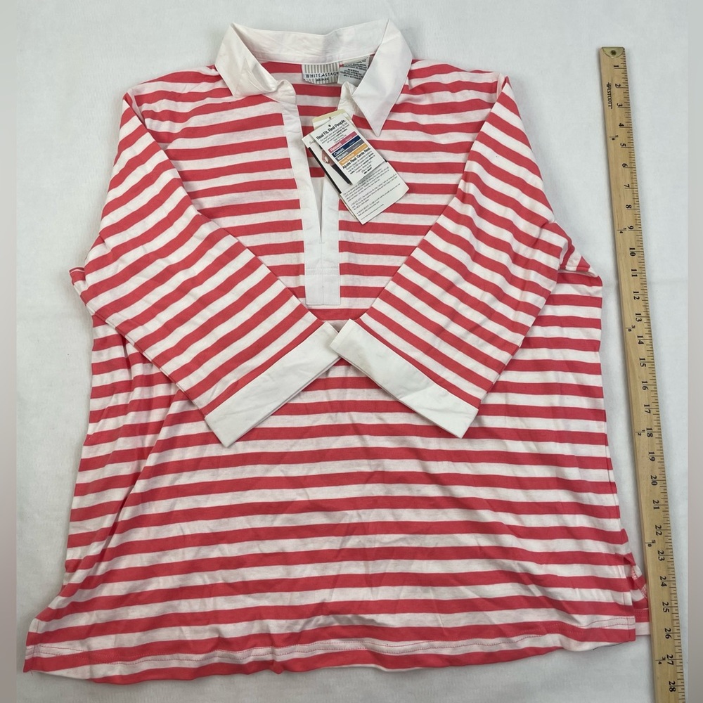 Womens Plus Size 2x White Stag 3/4 Sleeve Pink Striped Shirt NWT